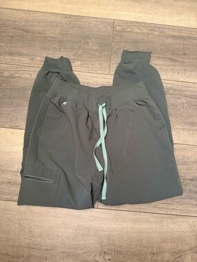 Figs Sage Green Track Joggers with Mint Drawstring